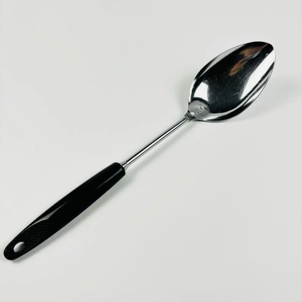 2 Vtg Ecko Spoons Slotted Metal Serving Spoon Utensil Black Plastic Handle
